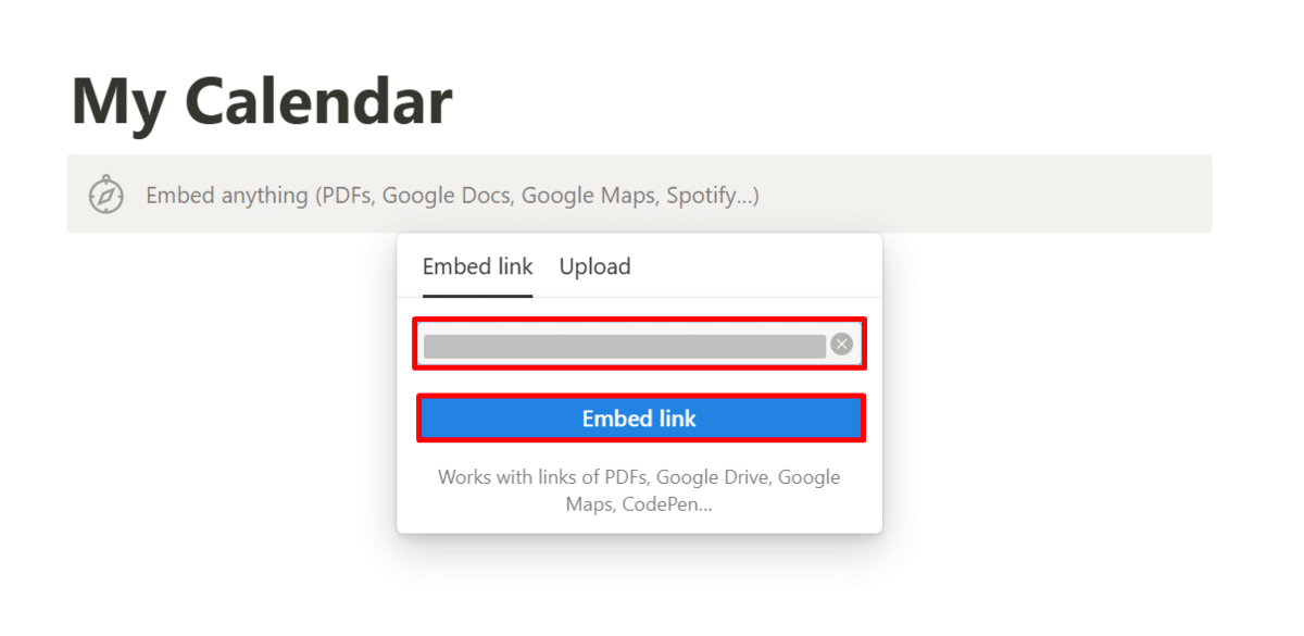 Pasting the embed link in Notion