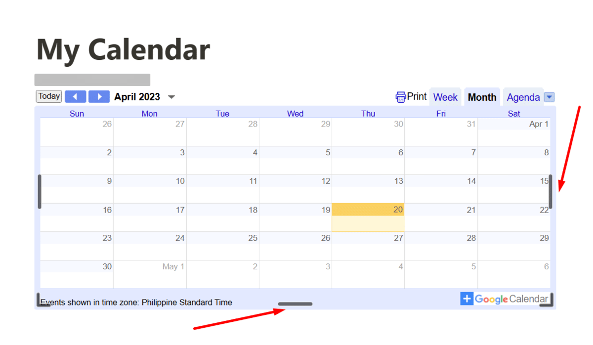 Resizing a Google Calendar in Notion