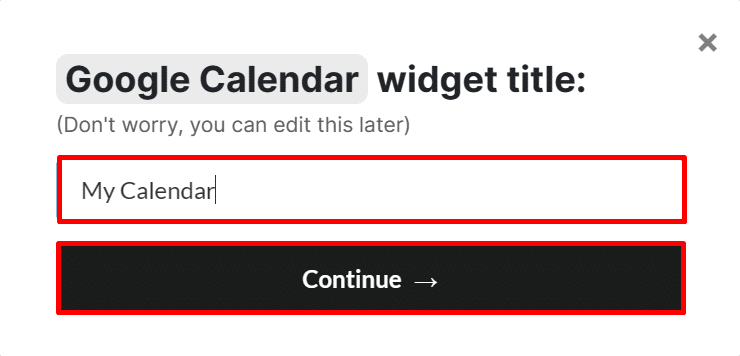 Renaming a Google calendar widget on Indify for Notion