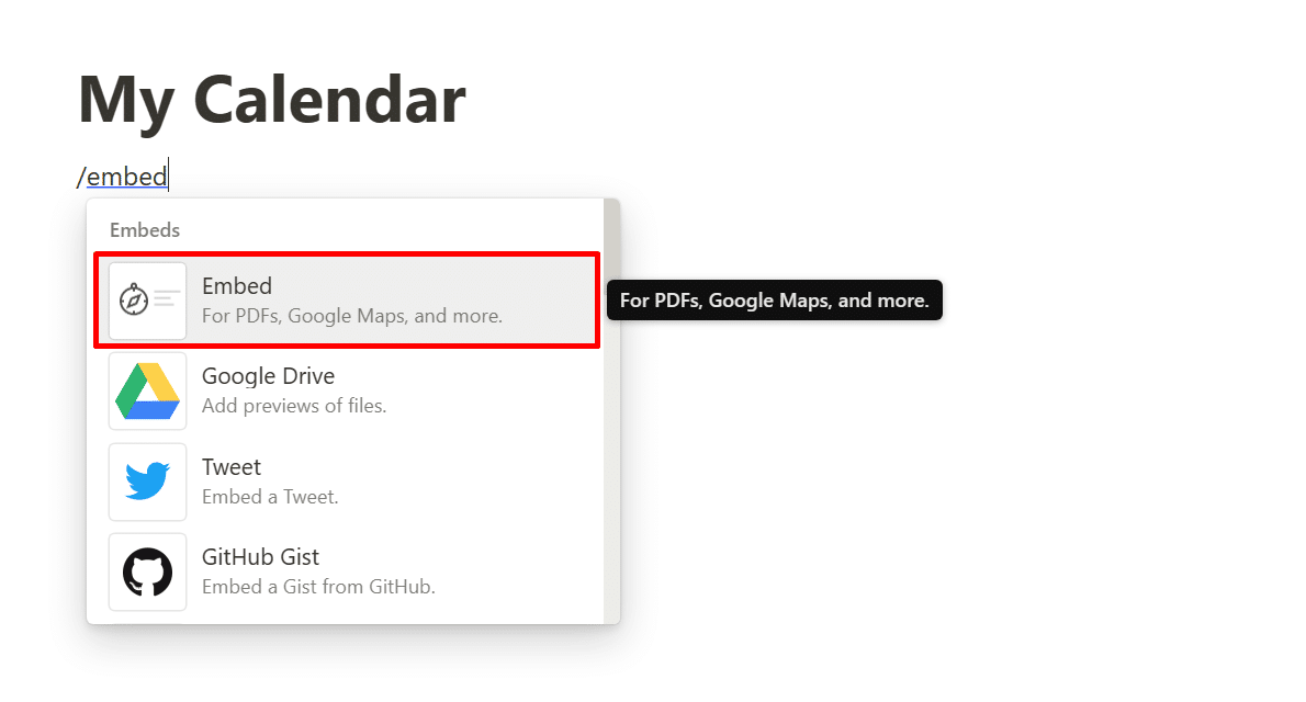 Using the embed feature on Notion
