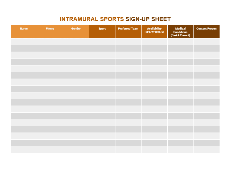 Preview of sports sign-up sheet template