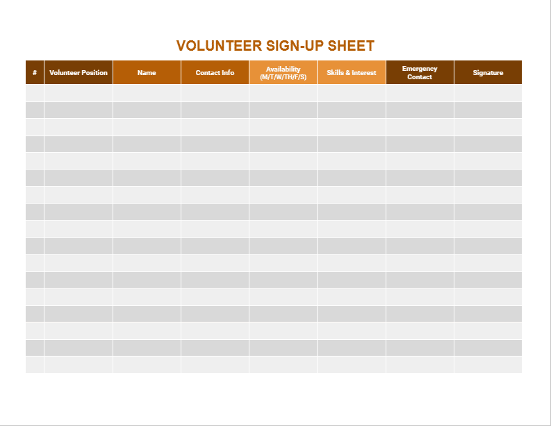 Preview of volunteer sign-up sheet template