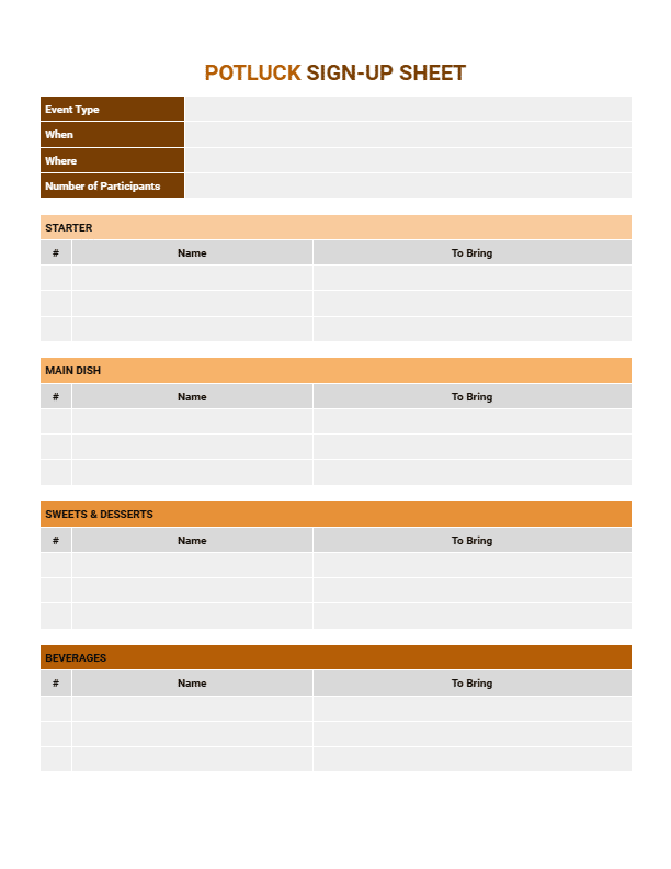 Preview of potluck sign-up sheet template