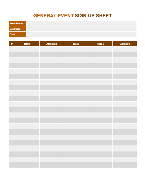 Preview of general event sign-up sheet template