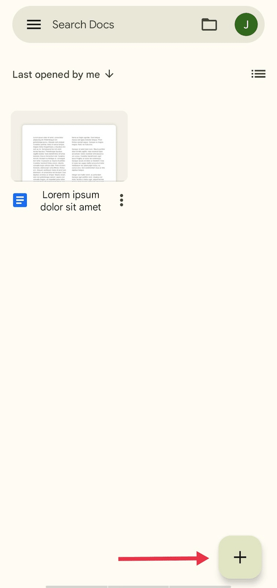 Plus (+) button on Google Docs mobile app