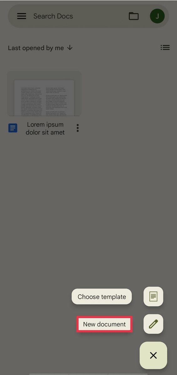 How to create new document in Google Docs app
