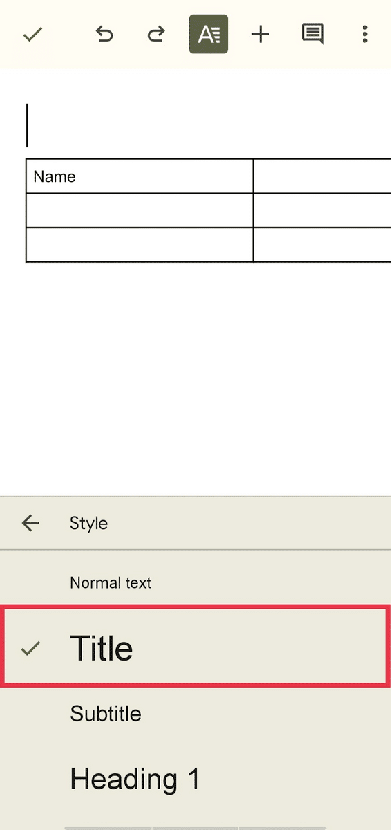 Adding a title in Google Docs mobile app