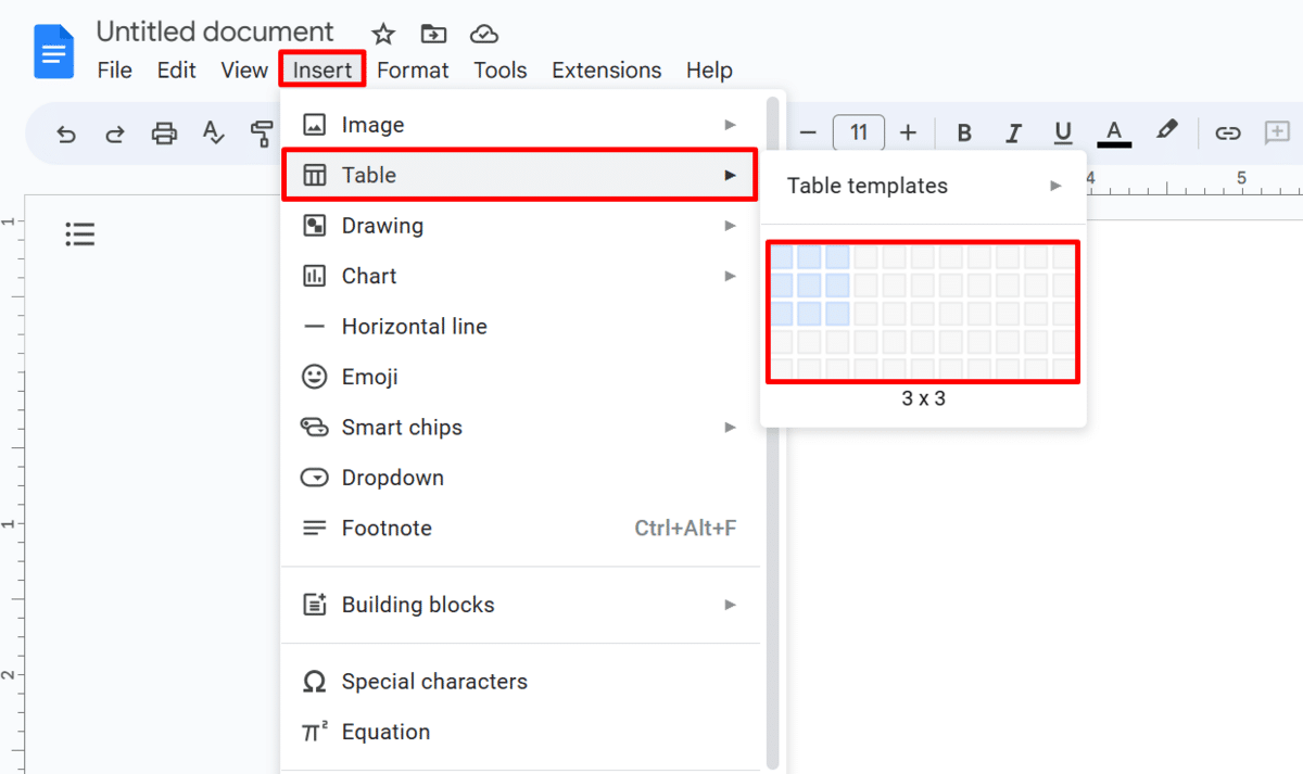 How to insert a table in Google Docs