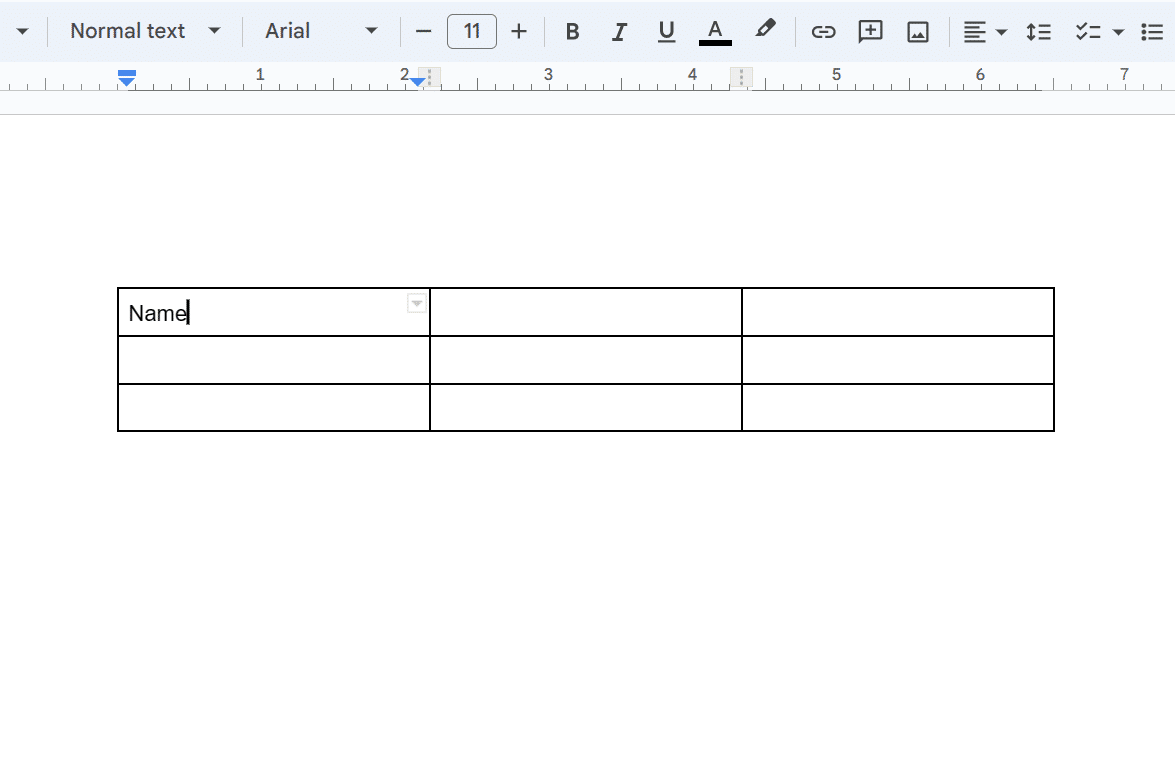 Entering text on first cell in Google Docs