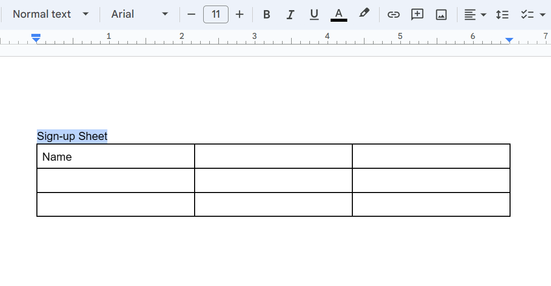 Typing text on Google document