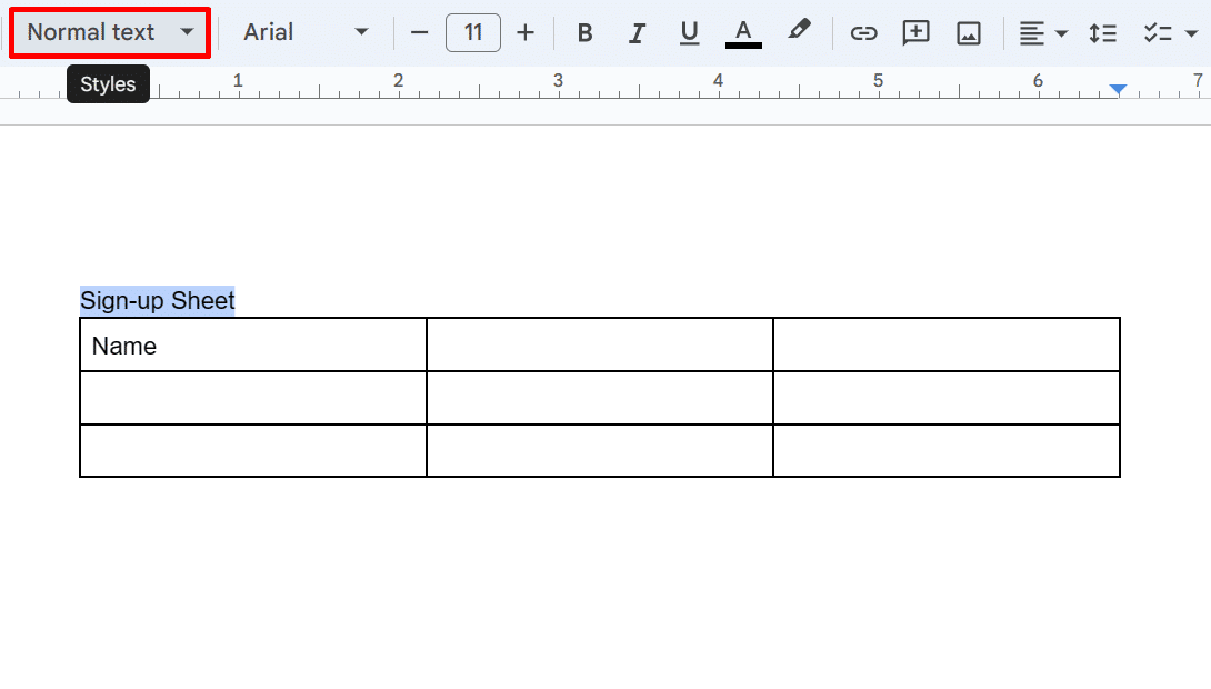 Changing the text style in Google Docs