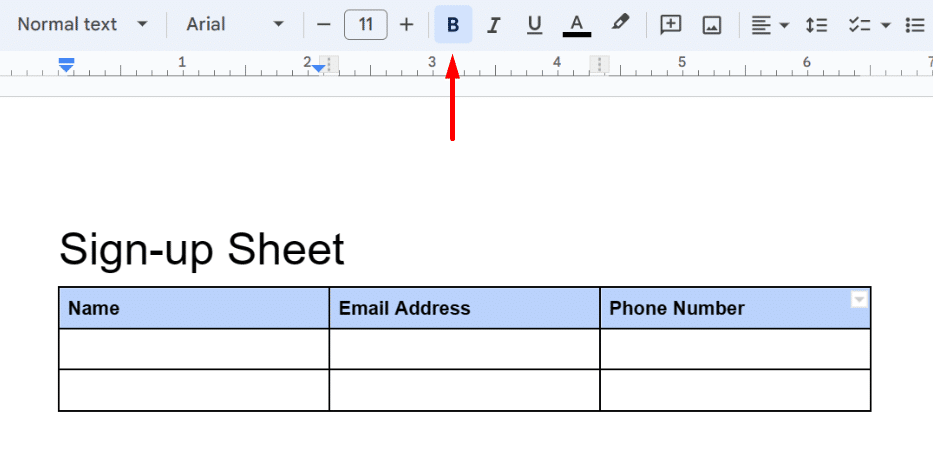 How to make column headers bold in Google Docs