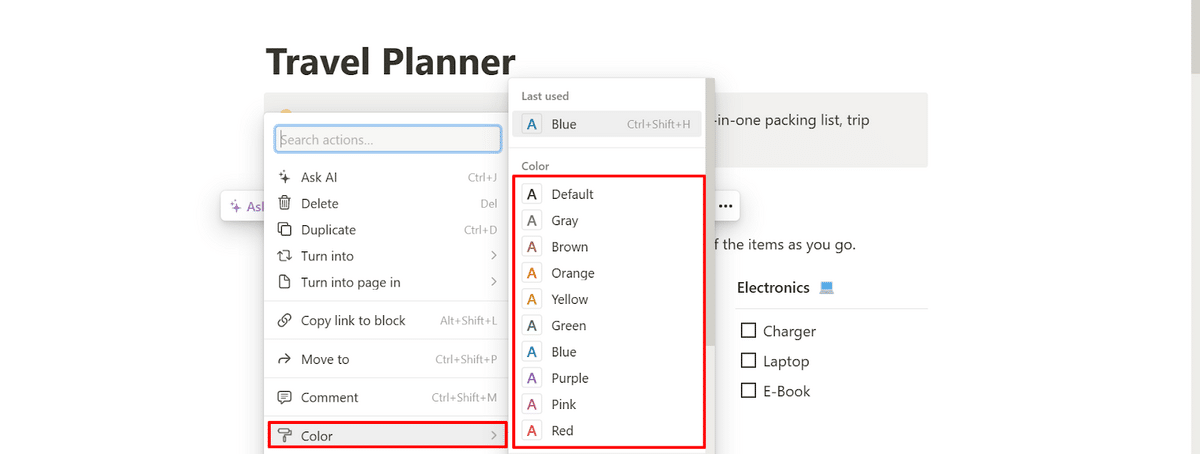 How to change font colors on Notion