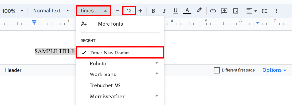 Switching APA font to Times New Roman, size 12