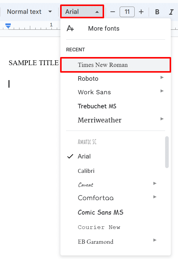 Changing font styles in Google document