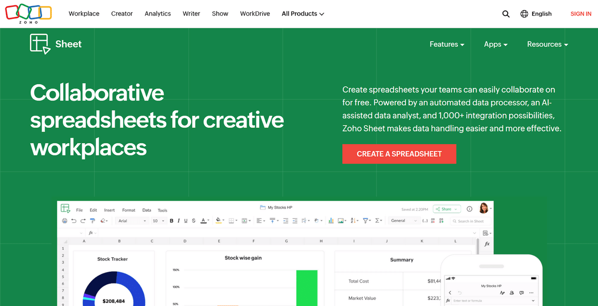 Zoho Sheet screenshot