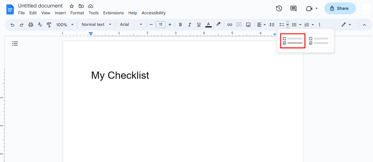 Strikethrough checklist in Google Docs