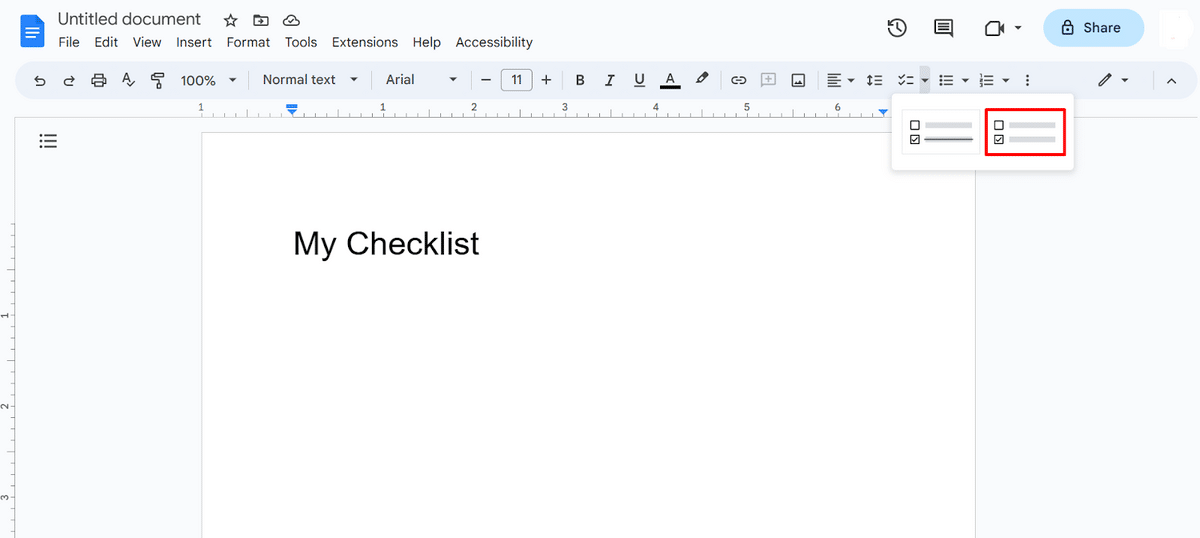 No strikethrough checklist in Google Docs