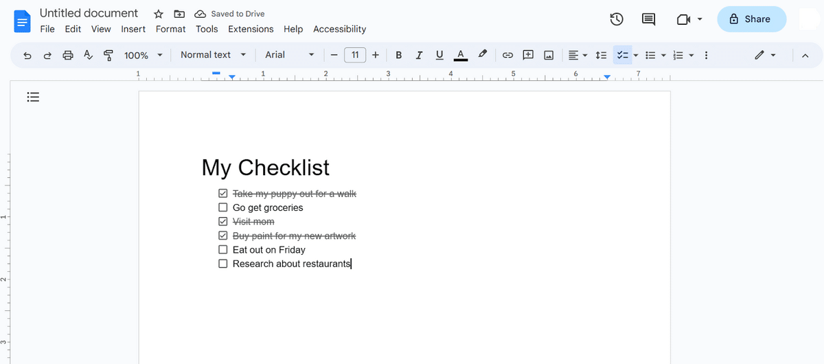 Checklist template Google Docs