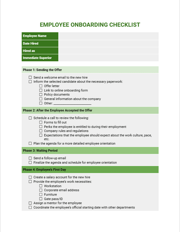 Onboarding Checklist Template screenshot