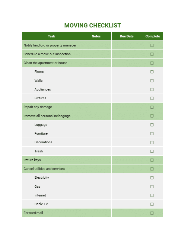 Moving Checklist screenshot