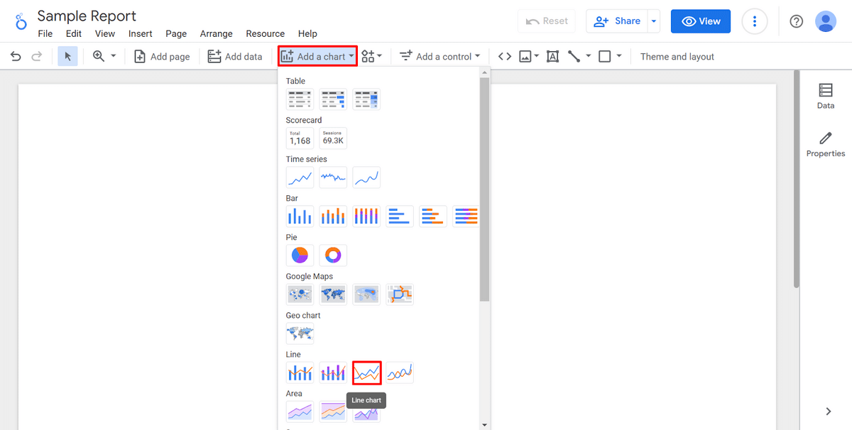 Adding a line chart to your Data Studio dashboard