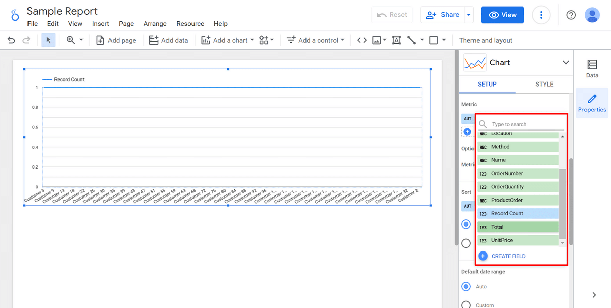 Changing the metric for your line chart