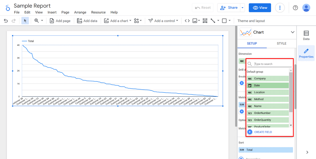 Changing the dimension on your line chart