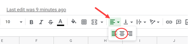 Click on the Center align icon