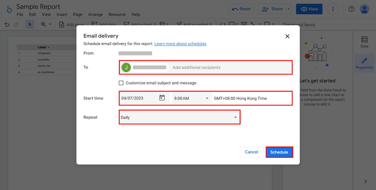 Schedule email delivery of your Data Studio dashboard