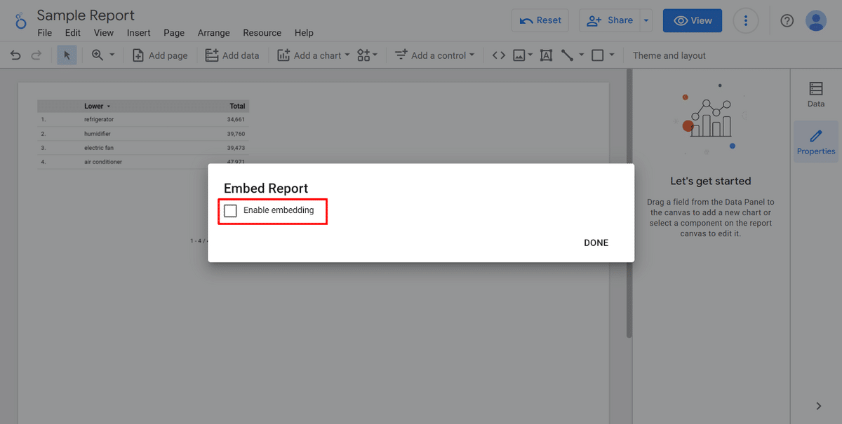 How to enable embedding on Google Data Studio