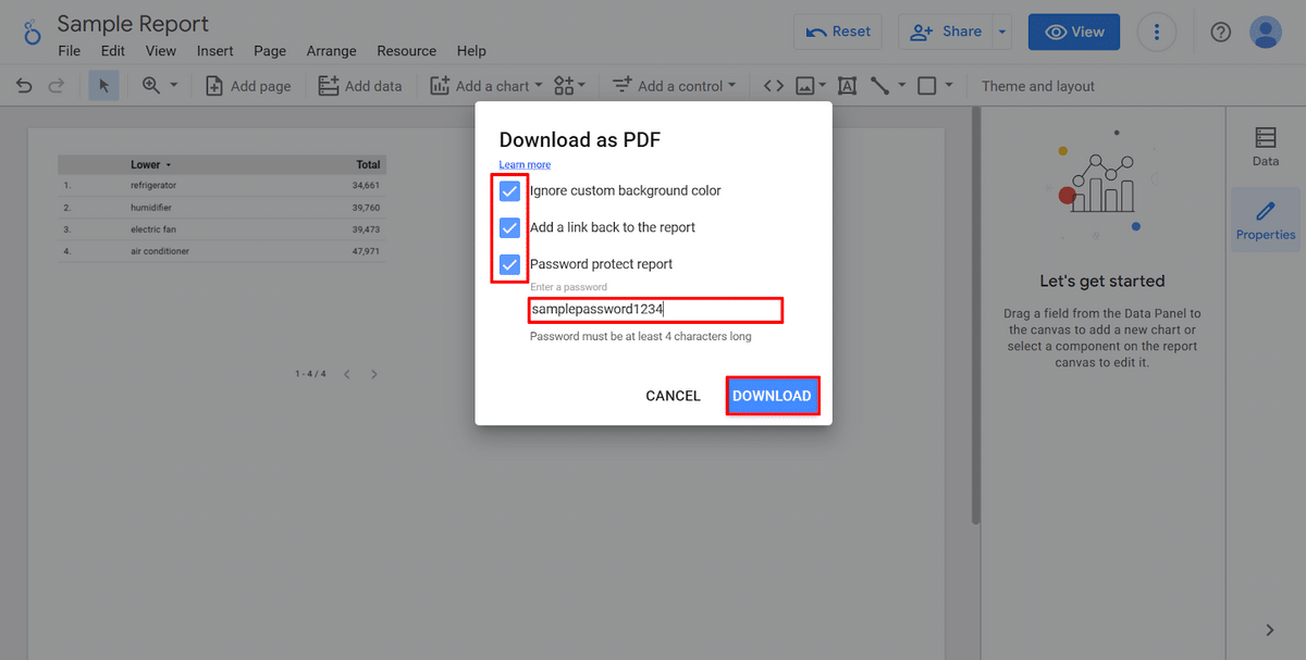 Downloading your Google Data Studio report as PDF