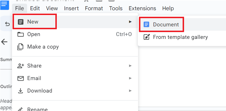 Click on the "New" button on the upper left-hand side of the screen and select Document