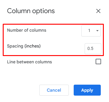 How to format columns in Google Docs