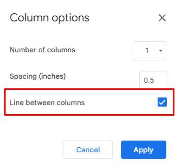 Line between columns in Google Docs