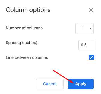 Where is Apply button in the Column options