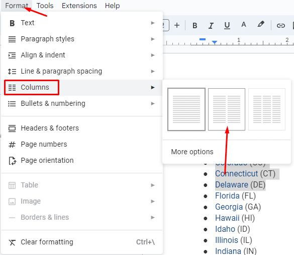 How to make two columns in Google Docs