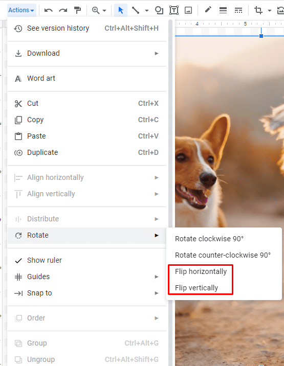 Horizontal or vertical flip image in GDocs