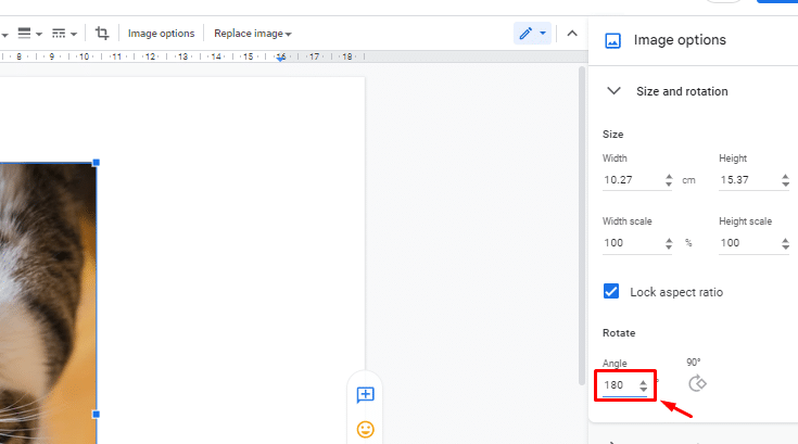 Angle selection under Google Docs images