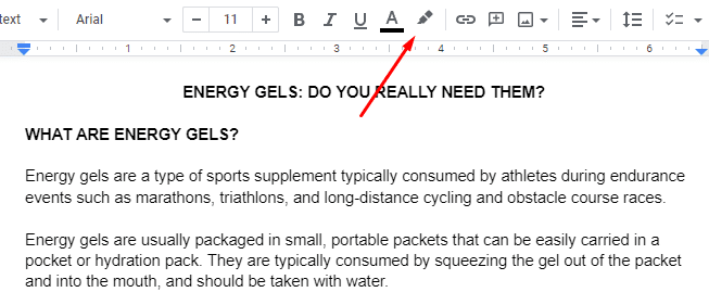 Where is highlighter icon in Google Docs