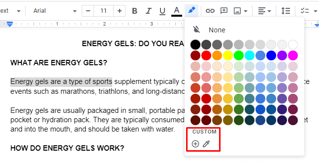 Choose a highlight color in Google Docs