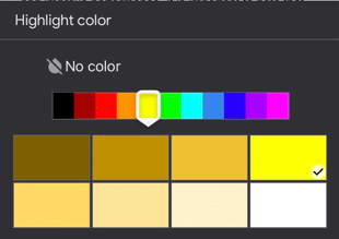 Selecting highlighter color Google Docs mobile