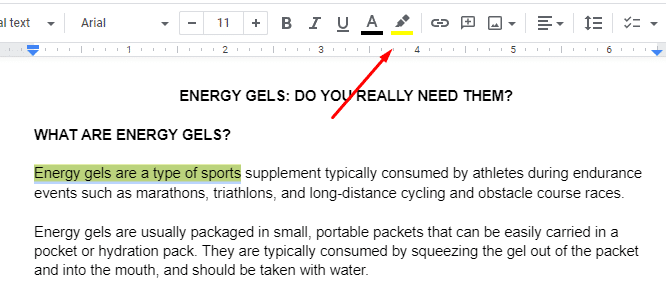 Choosing highlighter option in Google Docs 