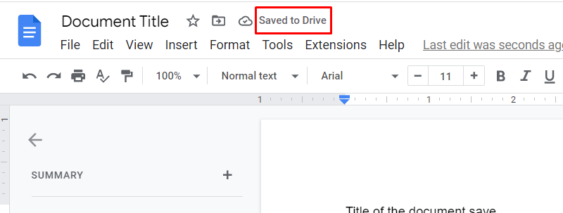 Google Docs document save to drive