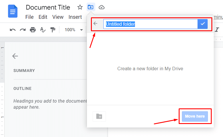 Google Docs document name untitled folder