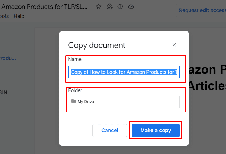 Make a copy of Google Docs document