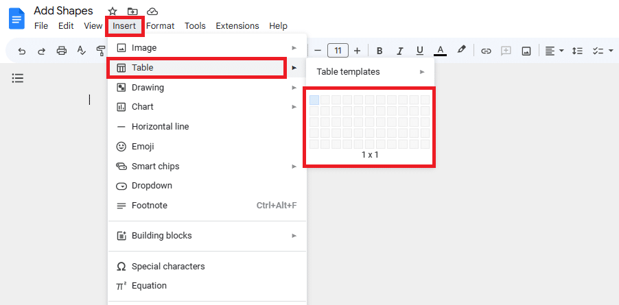 Use a table to make a square