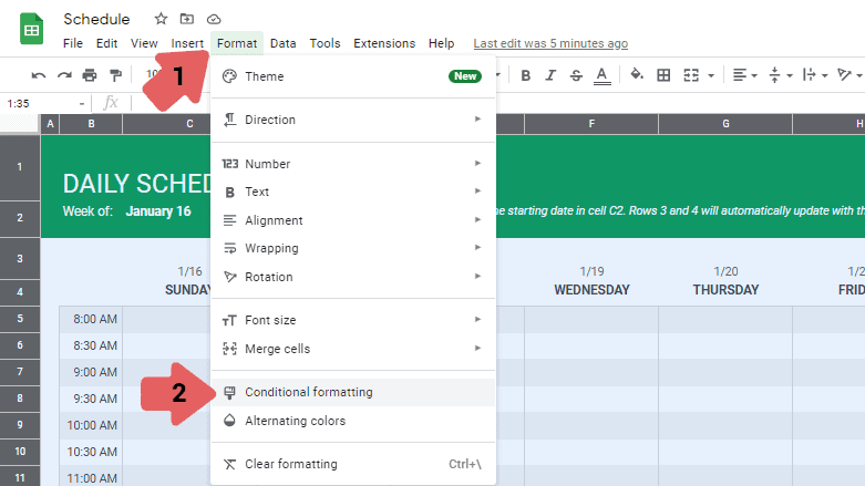 Use Conditional Formatting to Customise Your Schedule Google Sheets File