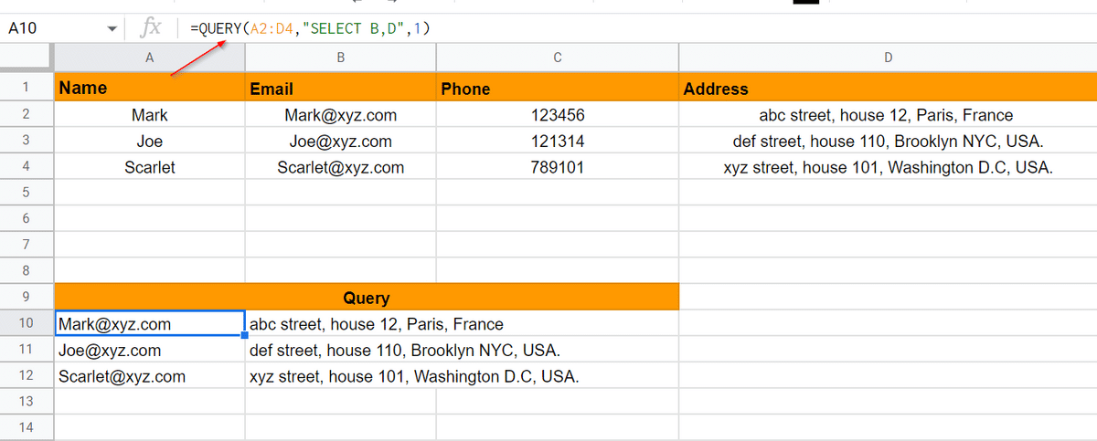 Use QUERY to use Google Sheets as a database