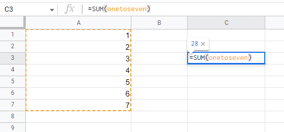 Using a formula in with named ranges